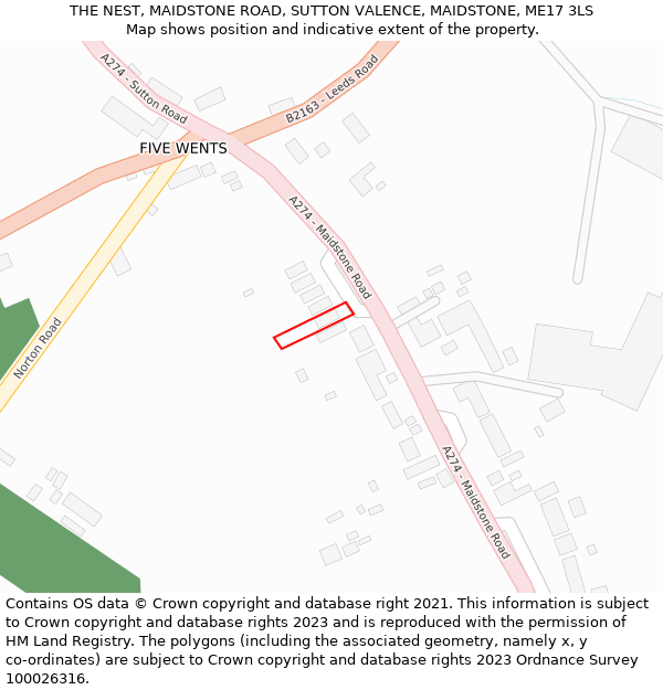 THE NEST, MAIDSTONE ROAD, SUTTON VALENCE, MAIDSTONE, ME17 3LS: Location map and indicative extent of plot