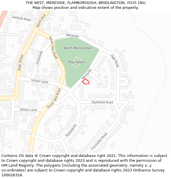 THE NEST, MERESIDE, FLAMBOROUGH, BRIDLINGTON, YO15 1NU: Location map and indicative extent of plot