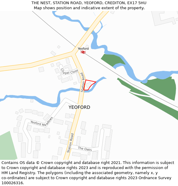 THE NEST, STATION ROAD, YEOFORD, CREDITON, EX17 5HU: Location map and indicative extent of plot