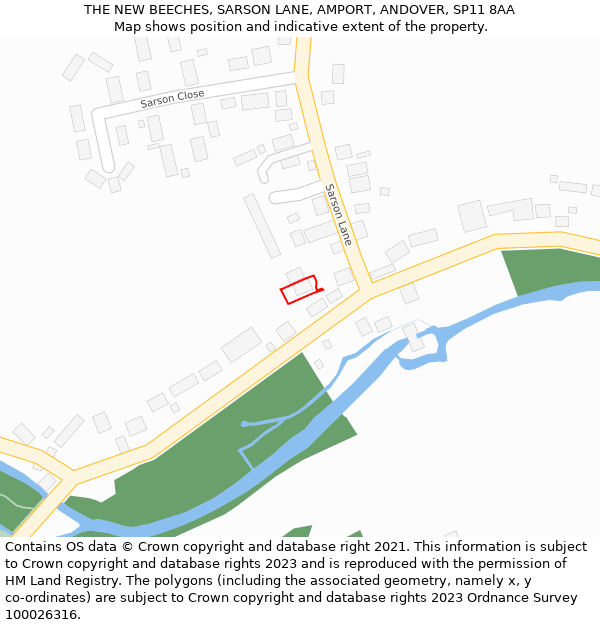 THE NEW BEECHES, SARSON LANE, AMPORT, ANDOVER, SP11 8AA: Location map and indicative extent of plot