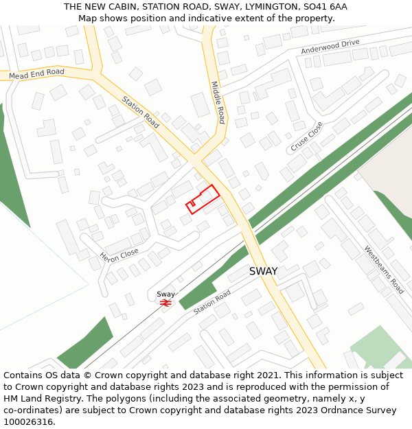 THE NEW CABIN, STATION ROAD, SWAY, LYMINGTON, SO41 6AA: Location map and indicative extent of plot