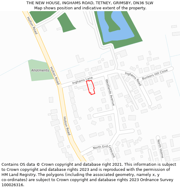 THE NEW HOUSE, INGHAMS ROAD, TETNEY, GRIMSBY, DN36 5LW: Location map and indicative extent of plot