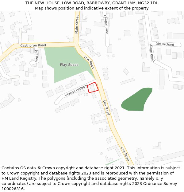 THE NEW HOUSE, LOW ROAD, BARROWBY, GRANTHAM, NG32 1DL: Location map and indicative extent of plot