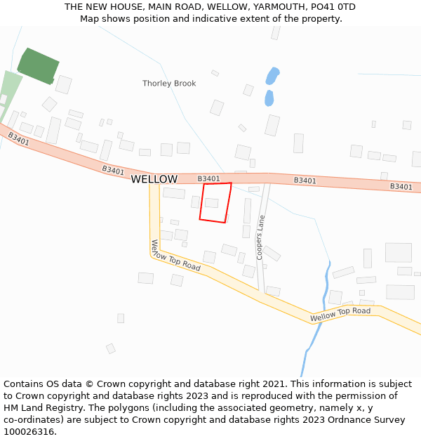 THE NEW HOUSE, MAIN ROAD, WELLOW, YARMOUTH, PO41 0TD: Location map and indicative extent of plot