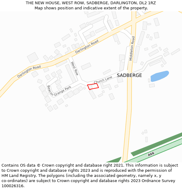 THE NEW HOUSE, WEST ROW, SADBERGE, DARLINGTON, DL2 1RZ: Location map and indicative extent of plot