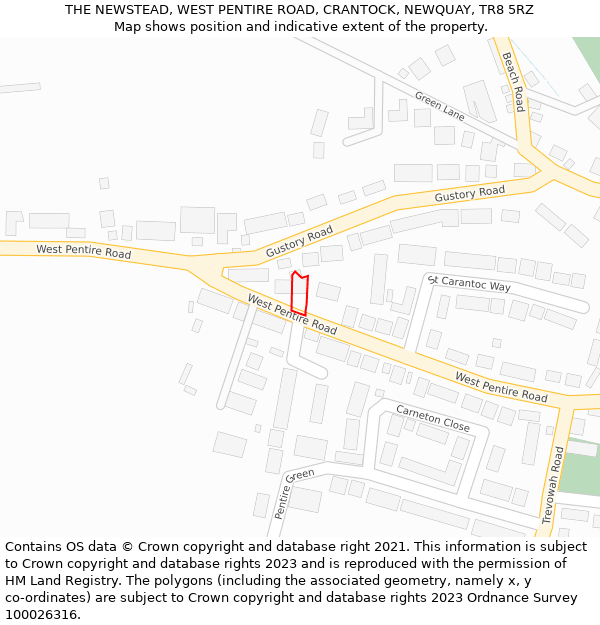 THE NEWSTEAD, WEST PENTIRE ROAD, CRANTOCK, NEWQUAY, TR8 5RZ: Location map and indicative extent of plot