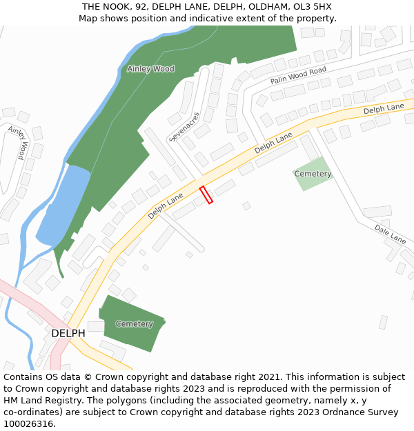 THE NOOK, 92, DELPH LANE, DELPH, OLDHAM, OL3 5HX: Location map and indicative extent of plot
