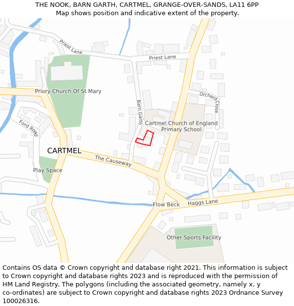 THE NOOK, BARN GARTH, CARTMEL, GRANGE-OVER-SANDS, LA11 6PP: Location map and indicative extent of plot