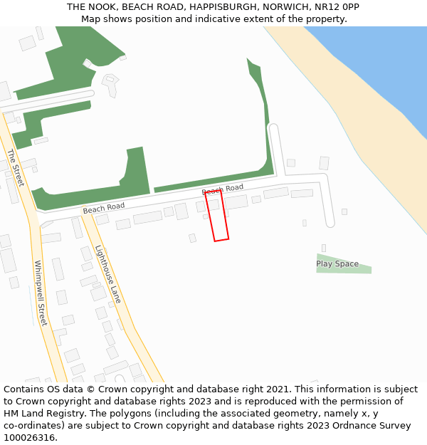 THE NOOK, BEACH ROAD, HAPPISBURGH, NORWICH, NR12 0PP: Location map and indicative extent of plot