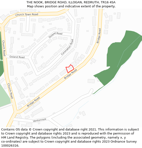 THE NOOK, BRIDGE ROAD, ILLOGAN, REDRUTH, TR16 4SA: Location map and indicative extent of plot