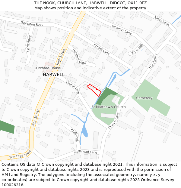 THE NOOK, CHURCH LANE, HARWELL, DIDCOT, OX11 0EZ: Location map and indicative extent of plot