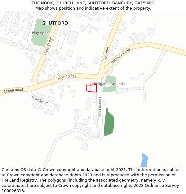 THE NOOK, CHURCH LANE, SHUTFORD, BANBURY, OX15 6PG: Location map and indicative extent of plot