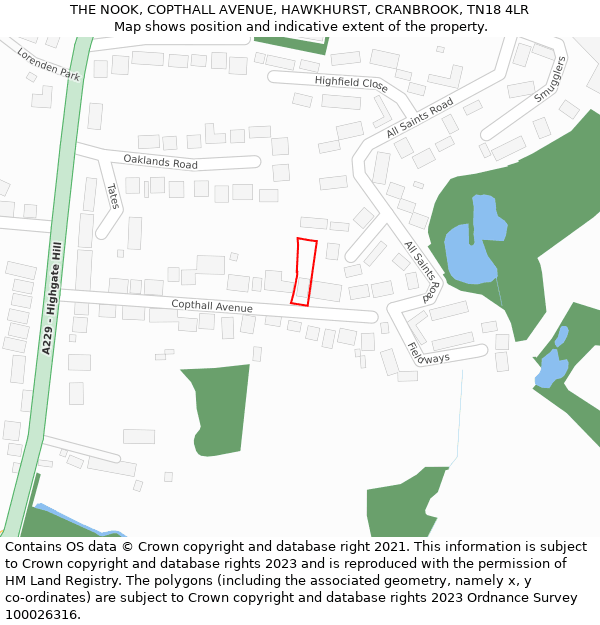 THE NOOK, COPTHALL AVENUE, HAWKHURST, CRANBROOK, TN18 4LR: Location map and indicative extent of plot