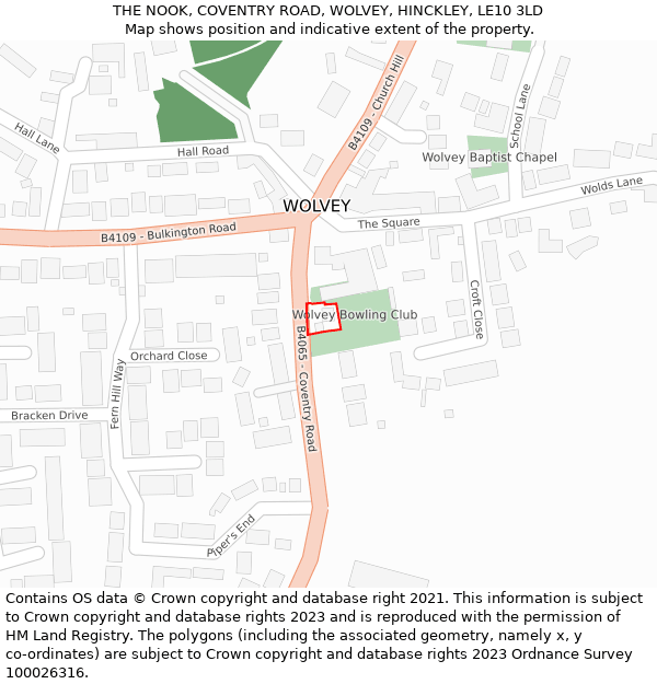 THE NOOK, COVENTRY ROAD, WOLVEY, HINCKLEY, LE10 3LD: Location map and indicative extent of plot