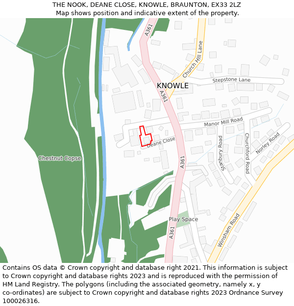 THE NOOK, DEANE CLOSE, KNOWLE, BRAUNTON, EX33 2LZ: Location map and indicative extent of plot