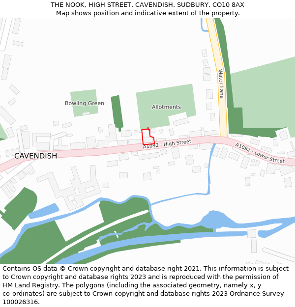 THE NOOK, HIGH STREET, CAVENDISH, SUDBURY, CO10 8AX: Location map and indicative extent of plot