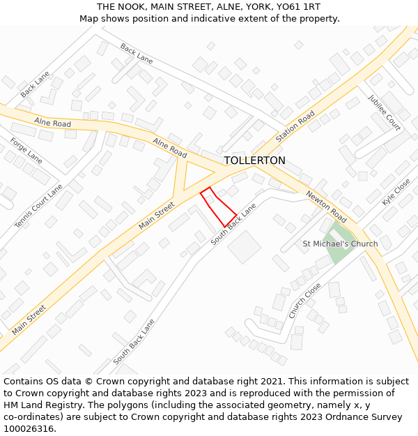 THE NOOK, MAIN STREET, ALNE, YORK, YO61 1RT: Location map and indicative extent of plot