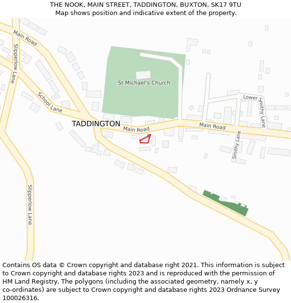 THE NOOK, MAIN STREET, TADDINGTON, BUXTON, SK17 9TU: Location map and indicative extent of plot