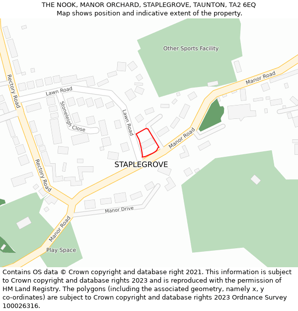 THE NOOK, MANOR ORCHARD, STAPLEGROVE, TAUNTON, TA2 6EQ: Location map and indicative extent of plot