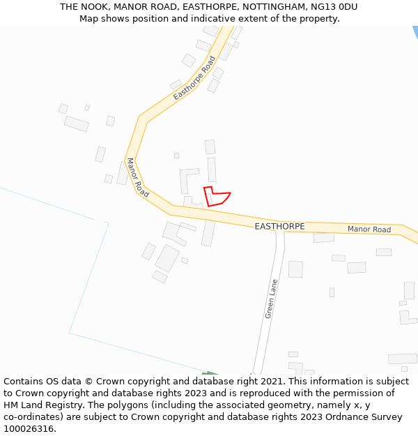 THE NOOK, MANOR ROAD, EASTHORPE, NOTTINGHAM, NG13 0DU: Location map and indicative extent of plot