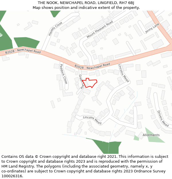THE NOOK, NEWCHAPEL ROAD, LINGFIELD, RH7 6BJ: Location map and indicative extent of plot