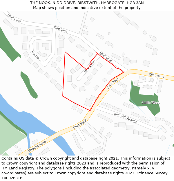 THE NOOK, NIDD DRIVE, BIRSTWITH, HARROGATE, HG3 3AN: Location map and indicative extent of plot