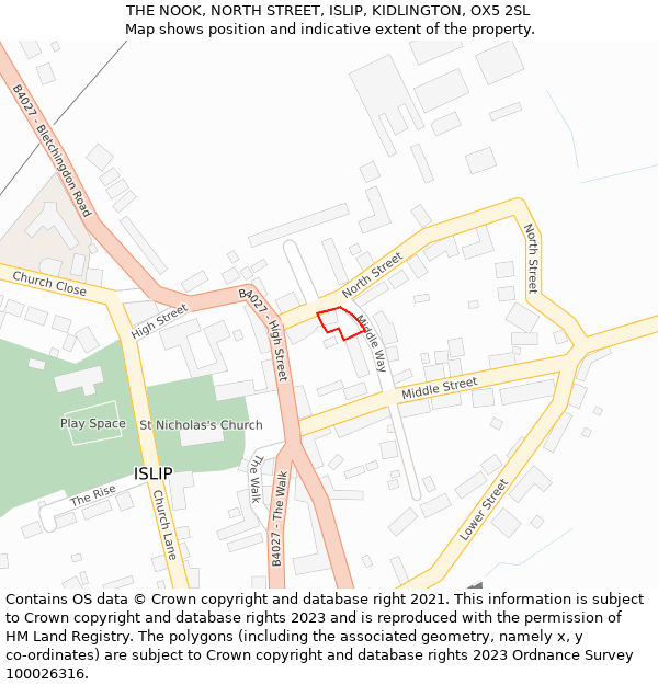 THE NOOK, NORTH STREET, ISLIP, KIDLINGTON, OX5 2SL: Location map and indicative extent of plot