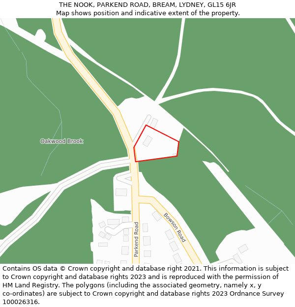 THE NOOK, PARKEND ROAD, BREAM, LYDNEY, GL15 6JR: Location map and indicative extent of plot