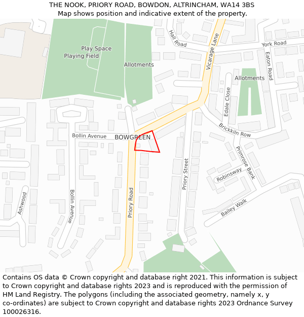 THE NOOK, PRIORY ROAD, BOWDON, ALTRINCHAM, WA14 3BS: Location map and indicative extent of plot