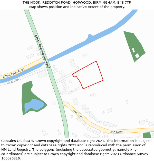 THE NOOK, REDDITCH ROAD, HOPWOOD, BIRMINGHAM, B48 7TR: Location map and indicative extent of plot