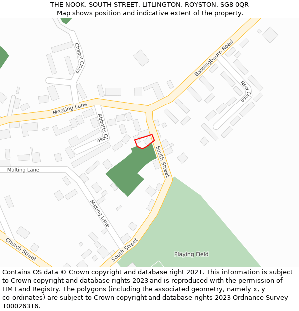 THE NOOK, SOUTH STREET, LITLINGTON, ROYSTON, SG8 0QR: Location map and indicative extent of plot
