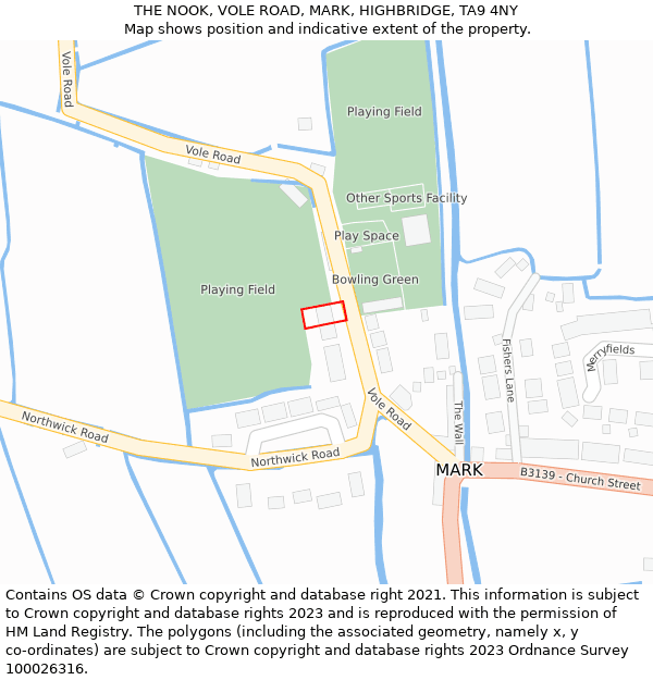 THE NOOK, VOLE ROAD, MARK, HIGHBRIDGE, TA9 4NY: Location map and indicative extent of plot