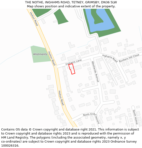 THE NOTHE, INGHAMS ROAD, TETNEY, GRIMSBY, DN36 5LW: Location map and indicative extent of plot