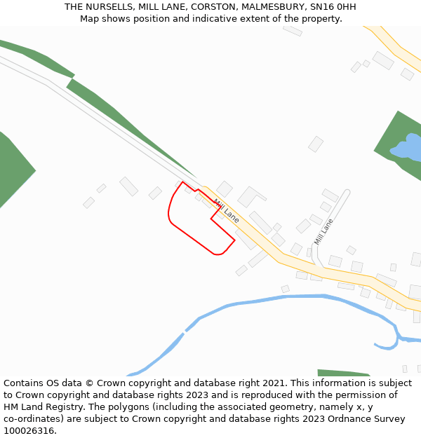 THE NURSELLS, MILL LANE, CORSTON, MALMESBURY, SN16 0HH: Location map and indicative extent of plot