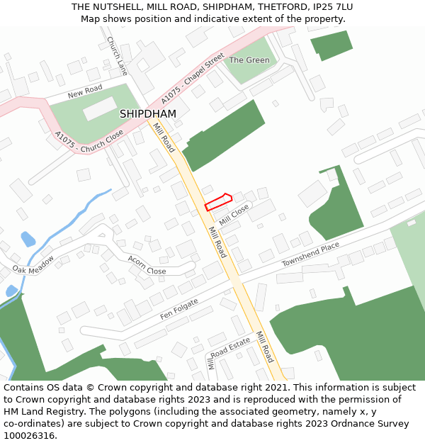 THE NUTSHELL, MILL ROAD, SHIPDHAM, THETFORD, IP25 7LU: Location map and indicative extent of plot