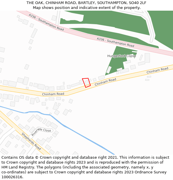 THE OAK, CHINHAM ROAD, BARTLEY, SOUTHAMPTON, SO40 2LF: Location map and indicative extent of plot