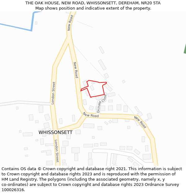 THE OAK HOUSE, NEW ROAD, WHISSONSETT, DEREHAM, NR20 5TA: Location map and indicative extent of plot