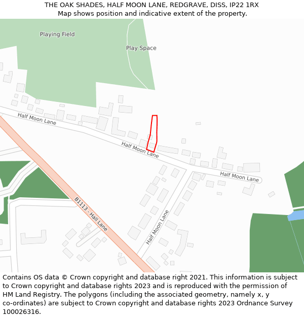 THE OAK SHADES, HALF MOON LANE, REDGRAVE, DISS, IP22 1RX: Location map and indicative extent of plot