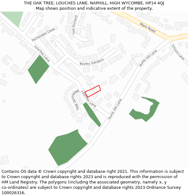 THE OAK TREE, LOUCHES LANE, NAPHILL, HIGH WYCOMBE, HP14 4QJ: Location map and indicative extent of plot