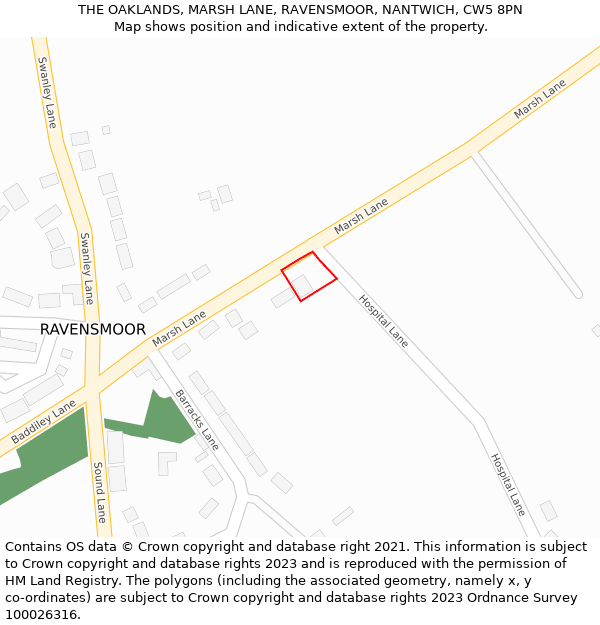 THE OAKLANDS, MARSH LANE, RAVENSMOOR, NANTWICH, CW5 8PN: Location map and indicative extent of plot