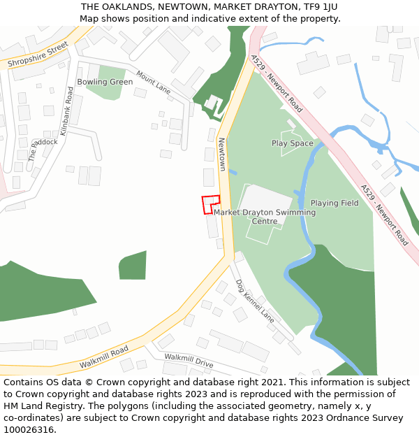 THE OAKLANDS, NEWTOWN, MARKET DRAYTON, TF9 1JU: Location map and indicative extent of plot