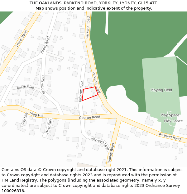 THE OAKLANDS, PARKEND ROAD, YORKLEY, LYDNEY, GL15 4TE: Location map and indicative extent of plot