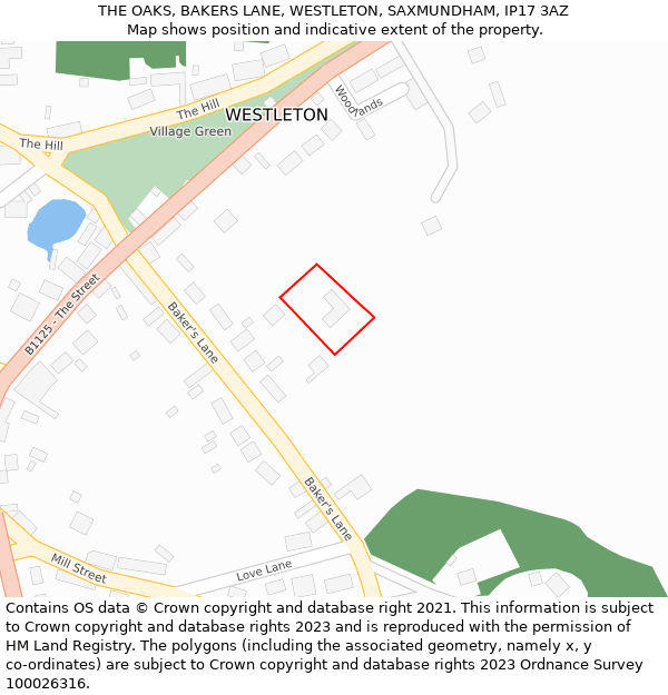 THE OAKS, BAKERS LANE, WESTLETON, SAXMUNDHAM, IP17 3AZ: Location map and indicative extent of plot