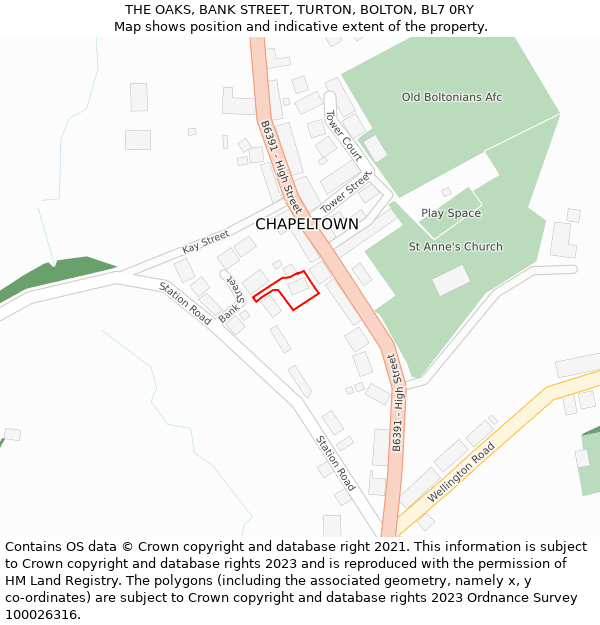 THE OAKS, BANK STREET, TURTON, BOLTON, BL7 0RY: Location map and indicative extent of plot