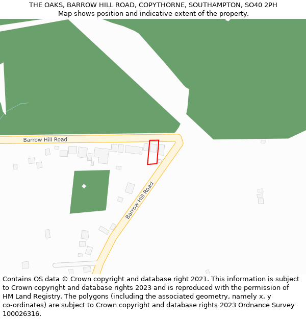 THE OAKS, BARROW HILL ROAD, COPYTHORNE, SOUTHAMPTON, SO40 2PH: Location map and indicative extent of plot