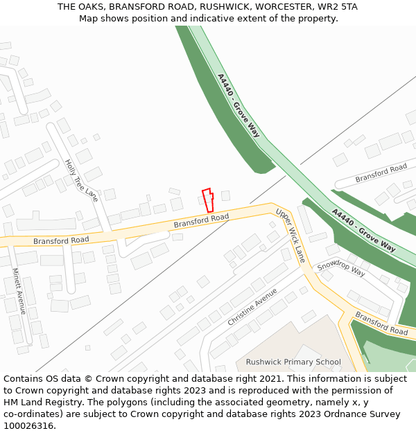 THE OAKS, BRANSFORD ROAD, RUSHWICK, WORCESTER, WR2 5TA: Location map and indicative extent of plot