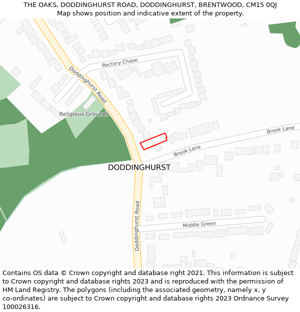 THE OAKS, DODDINGHURST ROAD, DODDINGHURST, BRENTWOOD, CM15 0QJ: Location map and indicative extent of plot