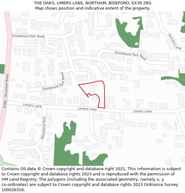 THE OAKS, LIMERS LANE, NORTHAM, BIDEFORD, EX39 2RG: Location map and indicative extent of plot