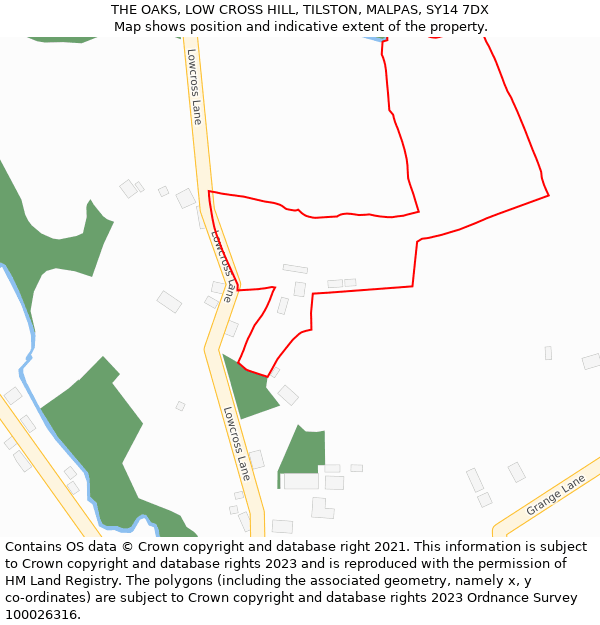 THE OAKS, LOW CROSS HILL, TILSTON, MALPAS, SY14 7DX: Location map and indicative extent of plot