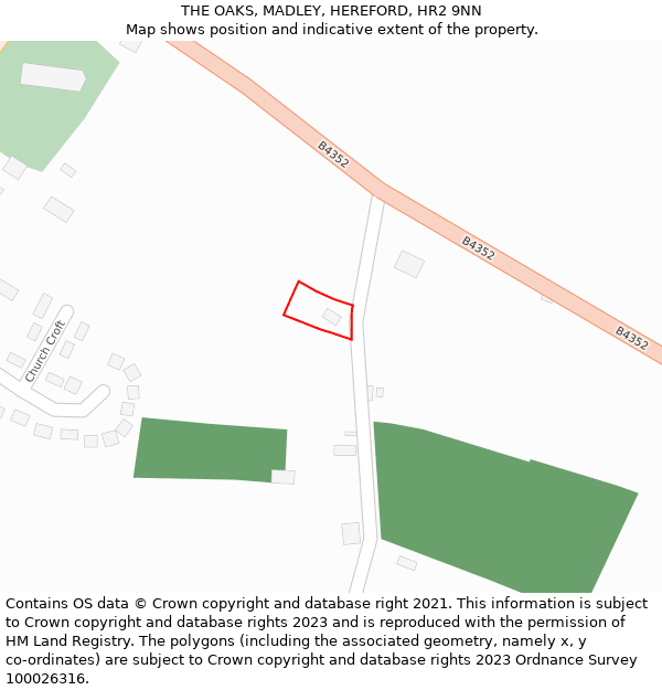THE OAKS, MADLEY, HEREFORD, HR2 9NN: Location map and indicative extent of plot